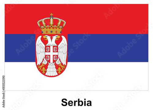 Serbia National Flag Background with Coat of Arms and Text Label