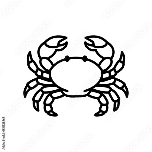 Illustration vectorielle minimaliste d’un crabe, style dessin au trait noir et blanc. Symbole du littoral breton et des spécialités de la mer.