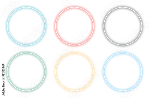 Abstract neon circle frame collection pastel glowing ring shapes