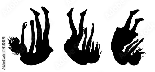 Female silhouette falling, sinking feeling, psychological distress, downward motion
