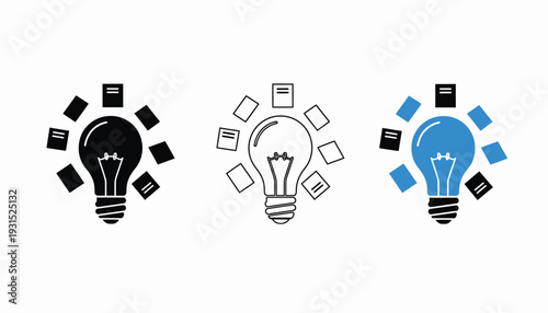 Idea Light Bulb Radiating Document Icons Vector Illustration on White