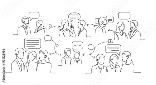 Business meeting brainstorming ideas and communication flow.