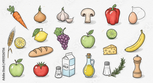 Assorted fresh fruits and vegetables arranged in a collection.