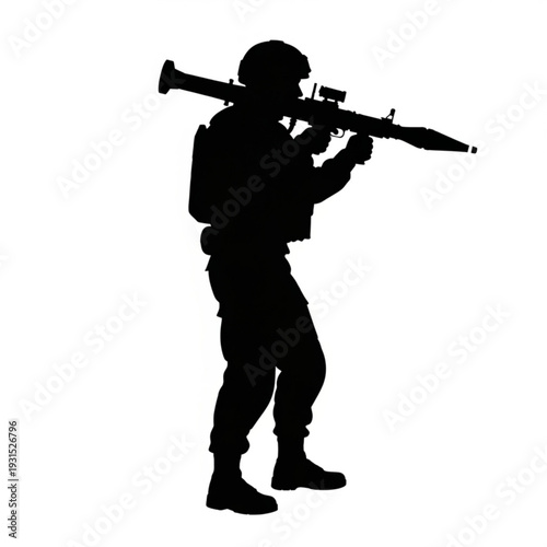 Black Silhouette Soldier with Shoulder-Fired Rocket Launcher – Side View Vector Isolated on White
