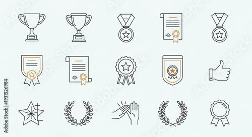 Collection of Award Icons and Symbols for Recognition and Achievement.