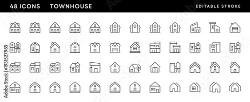 House icon collection. Townhouse, habitation, cottage, house exterior, premises, real estate, property and more. Editable stroke. Pixel Perfect. Grid base 32 x 32.