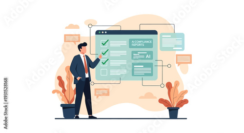 Businessman presenting data on digital screen.