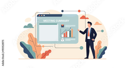 Businessman presenting data on large computer screen.