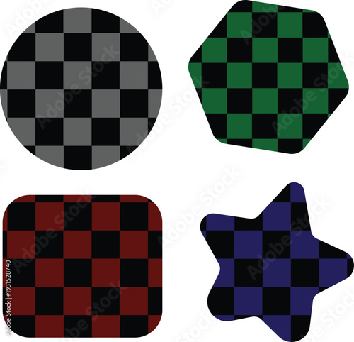 A comprehensive set of black and white checkered flag icons representing the finish line for racing competitions, symbolizing speed, success, and the winning car in professional formula sports