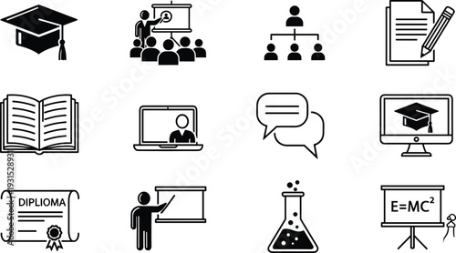 Education and learning line icon set, online class, graduation, diploma, teacher presentation, virtual 