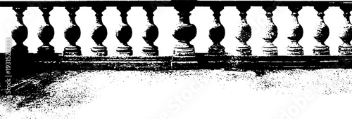 Abstract stencil art of pier railing baluster design in high contrast style