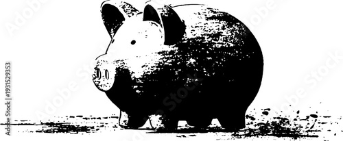 Abstract grunge piggy bank icon in stencil style for financial design