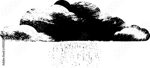 Grunge rain cloud icon in high contrast stencil style for design projects