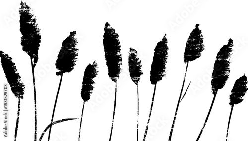 Abstract stencil style reed plume and seeds design for art prints or home deco
