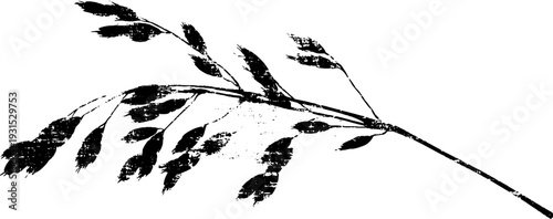 Abstract high-contrast rice panicle droop in stencil style