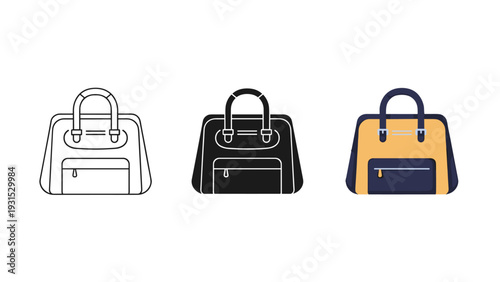Three different colored handbags with similar designs Vector