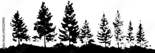 High contrast abstract forest silhouette in rubber stamp stencil style