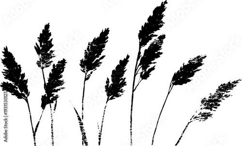 Seagrass blades in stencil style: high contrast abstract design for nature-themed artwork