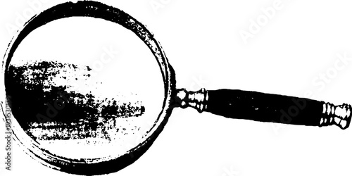 Vintage magnifying glass in high contrast stencil style for retro design