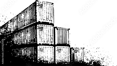 High contrast shipping container stack in stencil style for industrial design