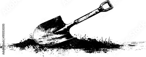 High contrast abstract shovel in sand stencil art design for prints and posters