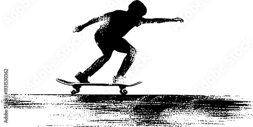 Skateboard deck silhouette in high contrast stencil style for urban design and posters
