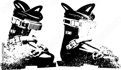 Abstract ski binding toe piece stencil design for winter sports gear and decor