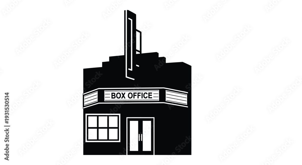 Obraz premium A graphic illustration of a classic black and white movie theater building