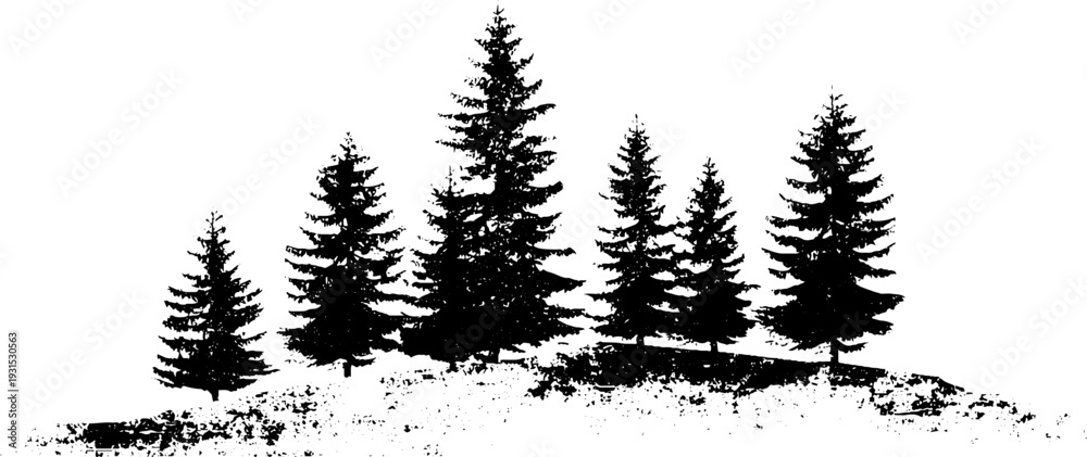 Obraz premium Snow covered pine tree abstract stencil in high contrast for winter design