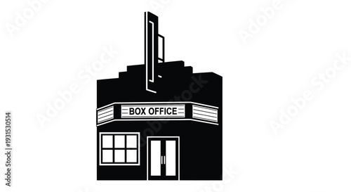 A graphic illustration of a classic black and white movie theater building