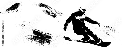 Dynamic snowboarder carving turn in high contrast stencil art style