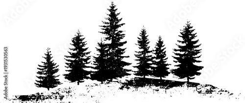 Snow covered pine tree abstract stencil in high contrast for winter design