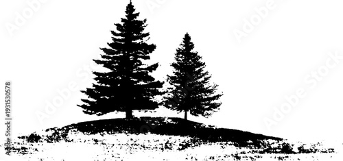 Snow-covered pine trees in stencil style silhouette for winter decor
