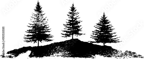 Snow covered pine trees in high contrast stencil design for nature art