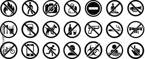 Collection of no or prohibited sign symbols