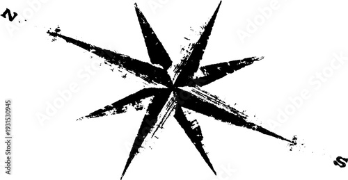 High contrast abstract star compass rose design in stencil style