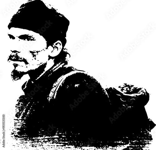 Urban street art stencil of figure in high contrast for creative design