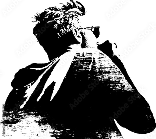 Street artist in high contrast stencil style - urban art and graffiti design