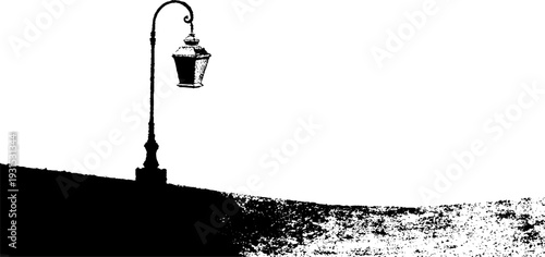 Abstract street scene with vintage lamp post in high contrast stencil style