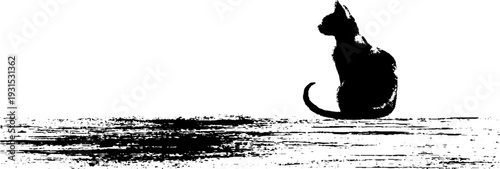 Abstract street cat silhouette in high contrast stencil art for urban decor