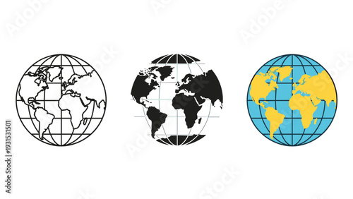 Three illustrations of the earth with different color schemes Vector