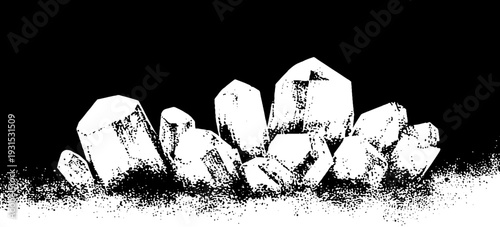 Abstract sugar crystal facets in high contrast stencil design for artistic decor