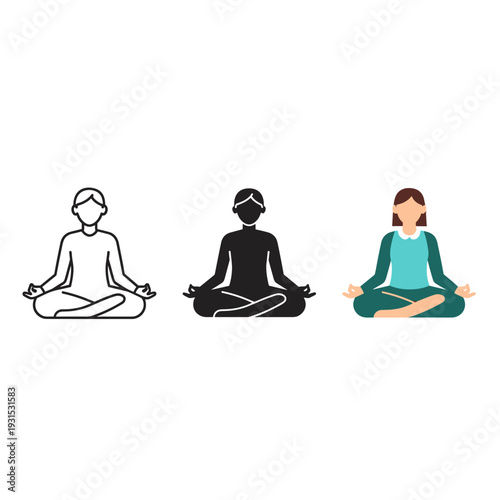 Three people sitting in lotus position for meditation and yoga practice Vector