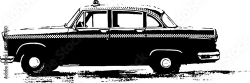 Vintage taxi checker car silhouette in high contrast stencil style for retro design