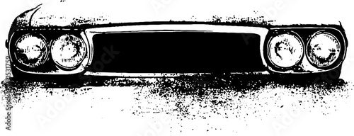 Vintage taxi headlight silhouette with high contrast and abstract stencil style for retro design