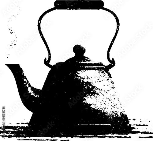 Vintage tea kettle silhouette in high contrast stencil style for retro design