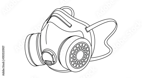 Line drawing of a respirator mask a protective device for breathing