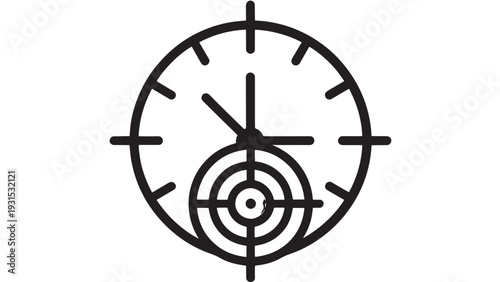 Black Clock Face With Target Crosshairs For Time Management Concepts