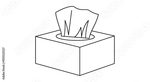 Simple line drawing of a tissue boZ with pulled tissues on a white background