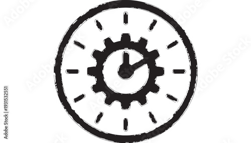 Black Clock Face With Gear On White Background For Time Management Concepts